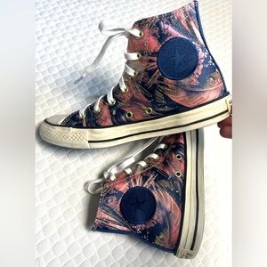 Converse All Star High Top Sneakers Abstract Feather Print Artsy Chuck Taylor